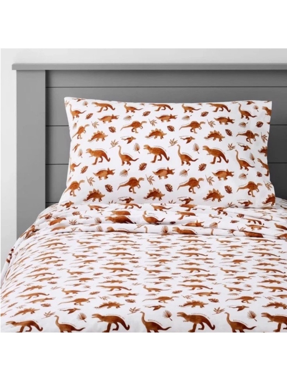 NEW Pillowfort QUEEN Dinosaur Cotton 4pc Sheet Set Watercolor Brown